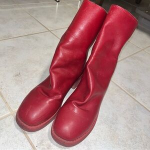 Vintage looking slouchy red leather boots